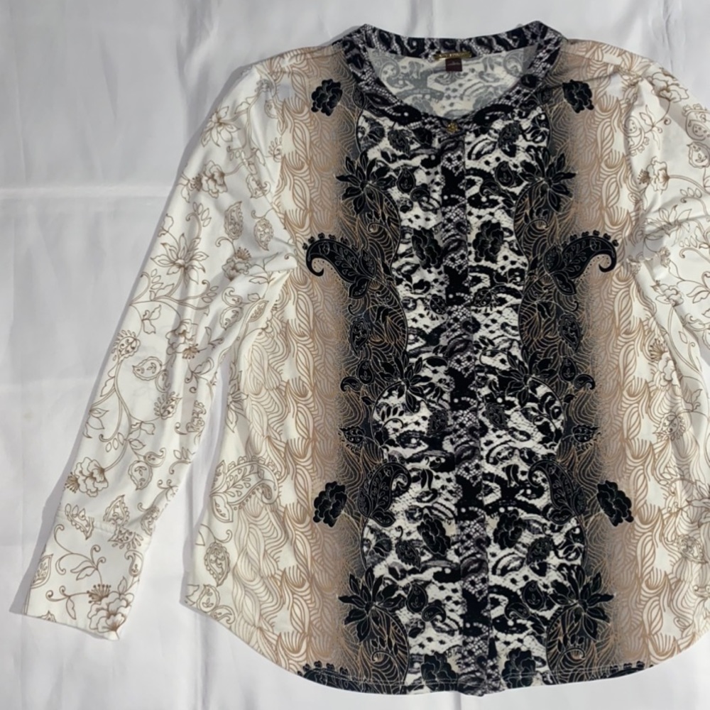 Dana Buchman Patterned Button Down Long Sleeve Bl… - image 2